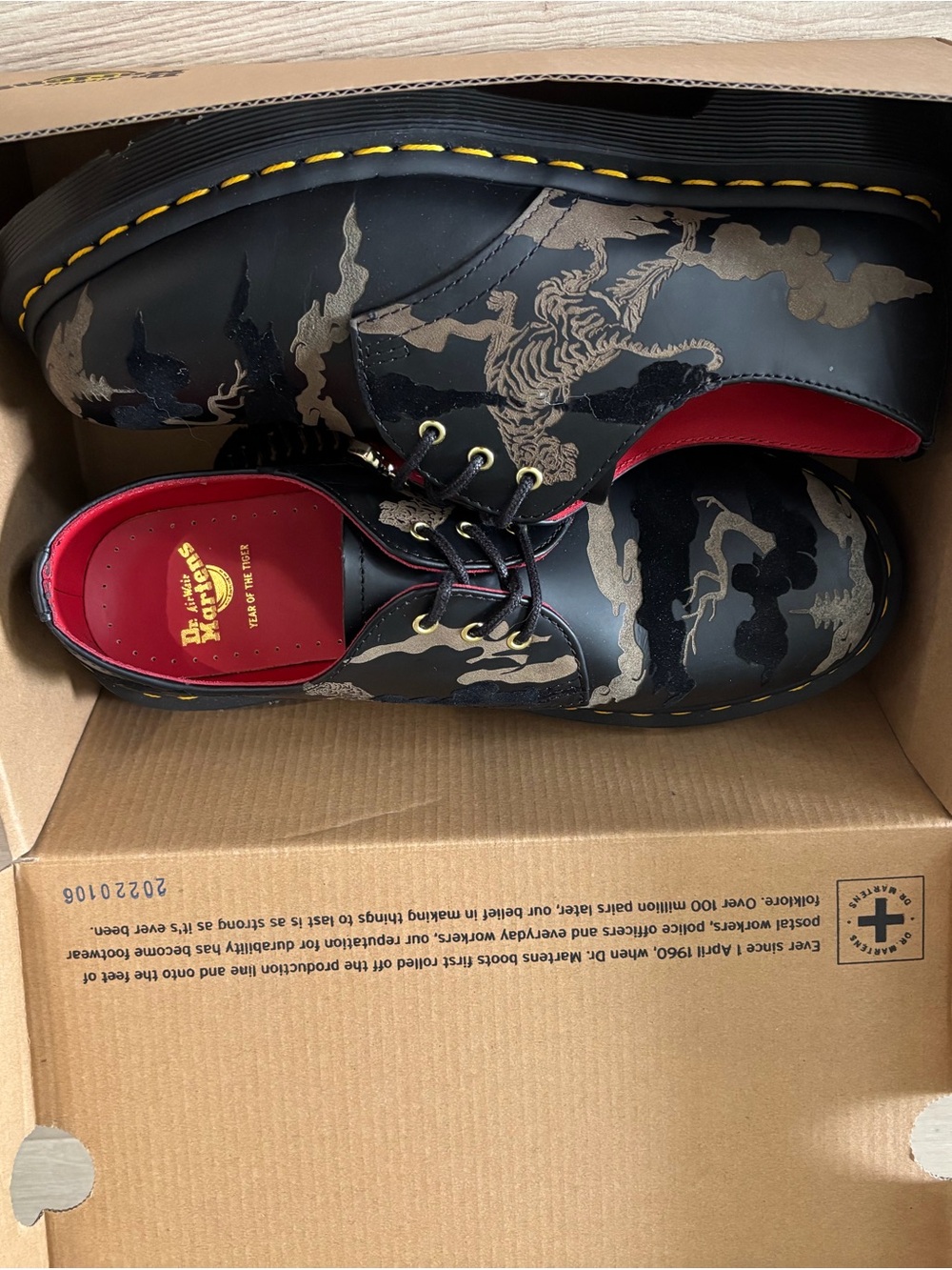 Dr. Martens Black & Gold Camo 3-Eye Leather Shoes